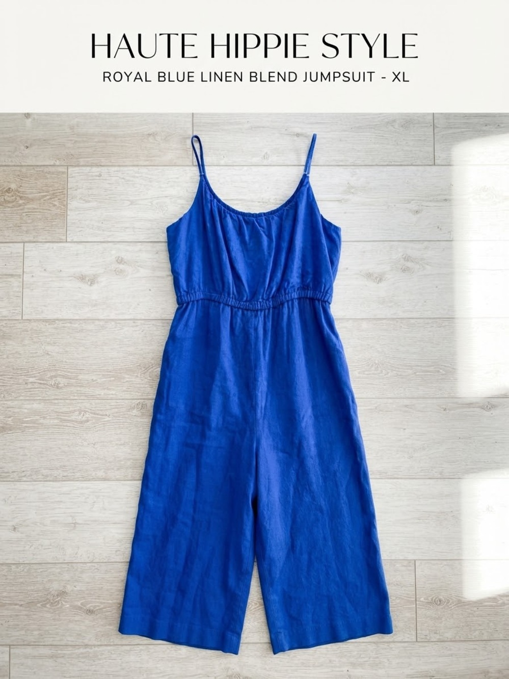 Haute Hippie Style Royal Blue Linen Blend Romper XL with Pockets